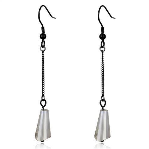 IP Black(Ion Plating) Stainless Steel Earrings with Synthetic Synthetic Glass in Clear