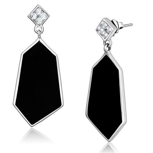 High polished (no plating) Stainless Steel Earrings with AAA Grade CZ in Clear