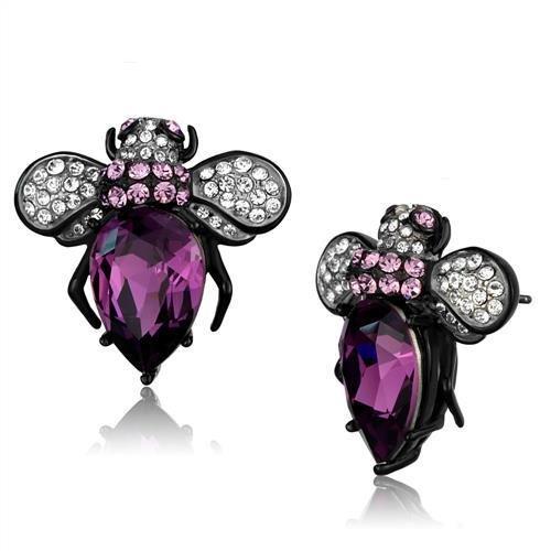 Two-Tone IP Black (Ion Plating) Stainless Steel Earrings with Top Grade Crystal in Amethyst