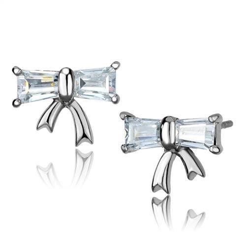 High polished (no plating) Stainless Steel Earrings with AAA Grade CZ in Clear