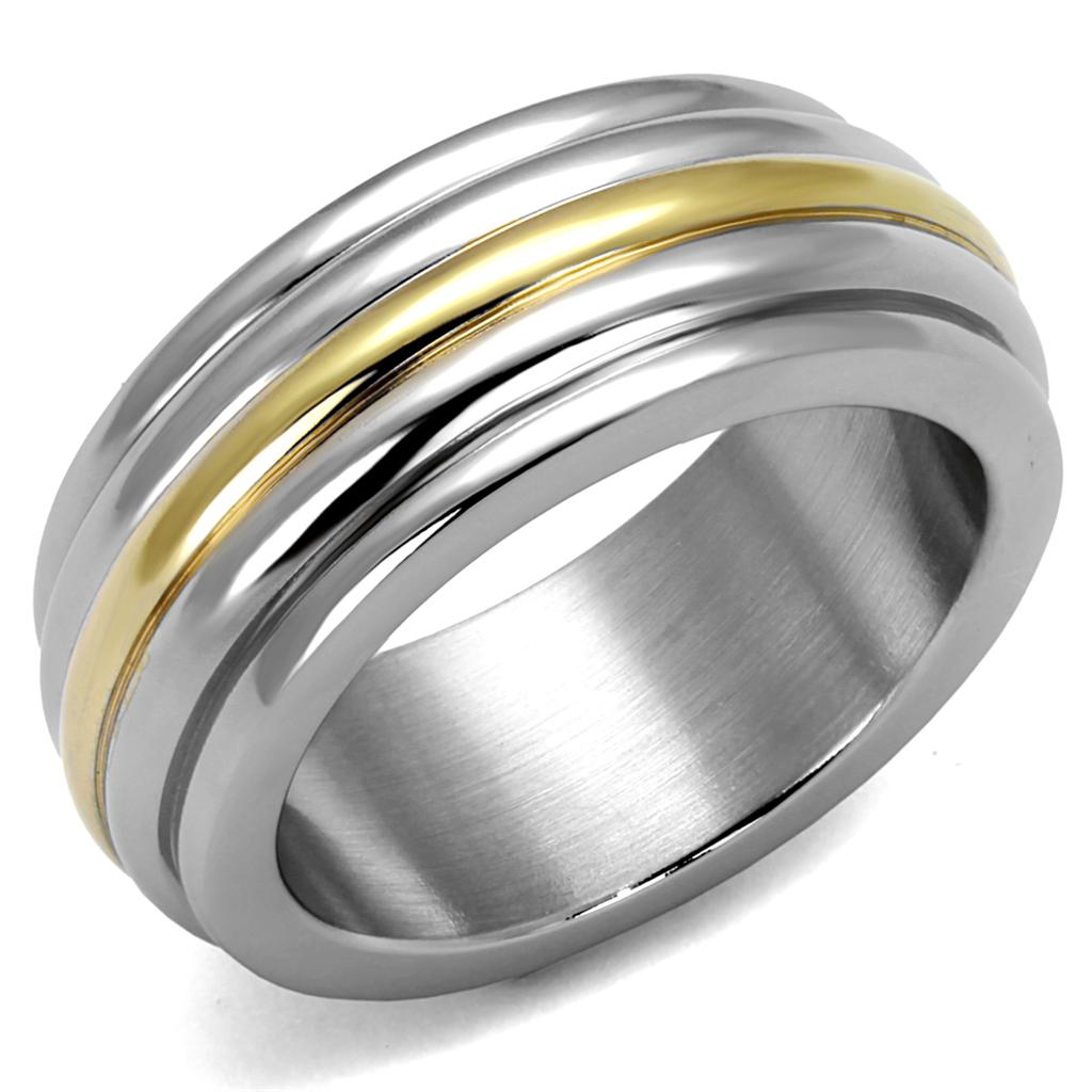 Two-Tone IP Gold (Ion Plating) Stainless Steel Ring with No Stone