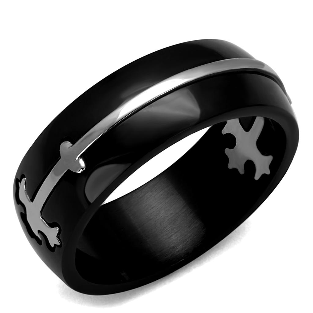 Two-Tone IP Black Stainless Steel Ring with No Stone