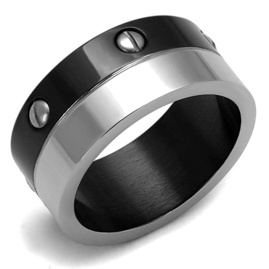 Two-Tone IP Black (Ion Plating) Stainless Steel Ring with No Stone