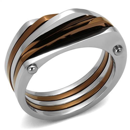 Two Tone IP Light Brown (IP Light coffee) Stainless Steel Ring with No Stone