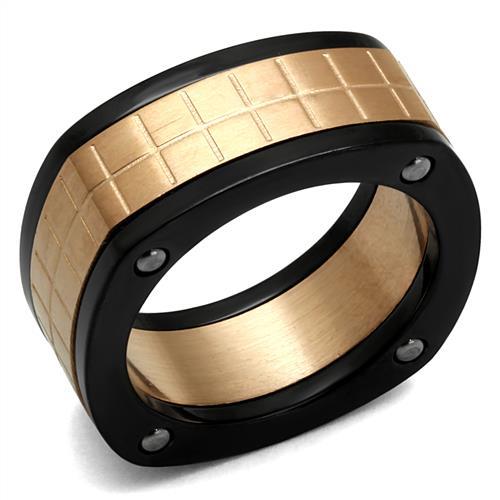 Three Tone (IP Rose Gold & IP Black & High Polished) Stainless Steel Ring with No Stone