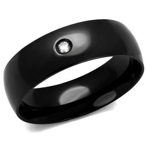 IP Black(Ion Plating) Stainless Steel Ring with AAA Grade CZ in Clear