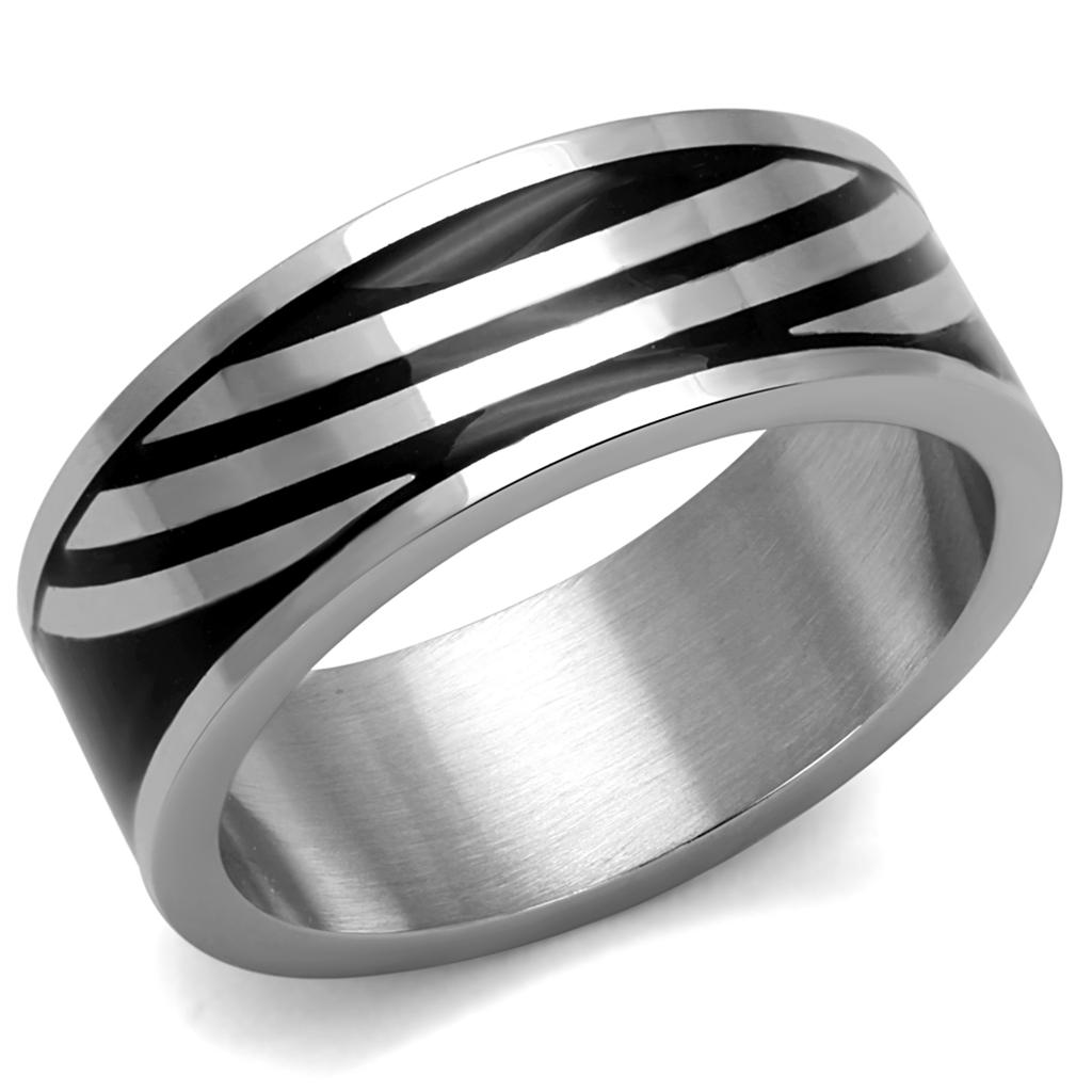 High polished (no plating) Stainless Steel Ring with Epoxy in Jet