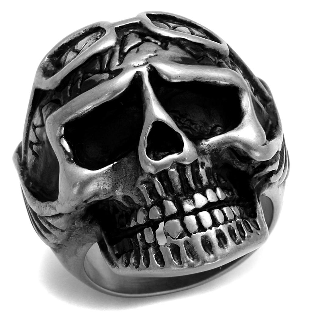 Antique Silver Stainless Steel Ring with Epoxy in Jet