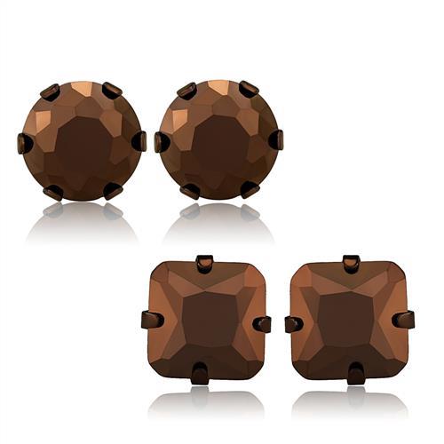 Two Tone IP Light Brown (IP Light coffee) Stainless Steel Earrings with AAA Grade CZ  in Light Coffee