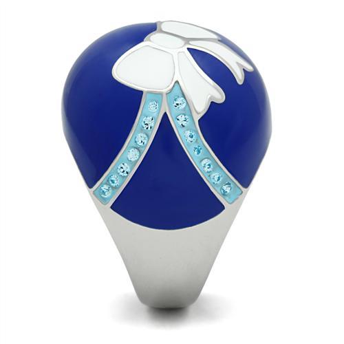 High polished (no plating) Stainless Steel Ring with Top Grade Crystal  in Sea Blue