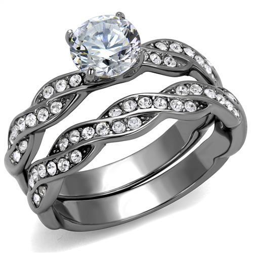 High polished (no plating) Stainless Steel Ring with AAA Grade CZ  in Clear