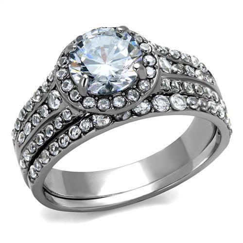High polished (no plating) Stainless Steel Ring with AAA Grade CZ  in Clear