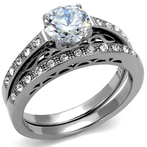 High polished (no plating) Stainless Steel Ring with AAA Grade CZ  in Clear