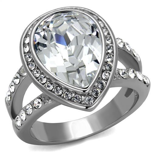 High polished (no plating) Stainless Steel Ring with Top Grade Crystal  in Clear