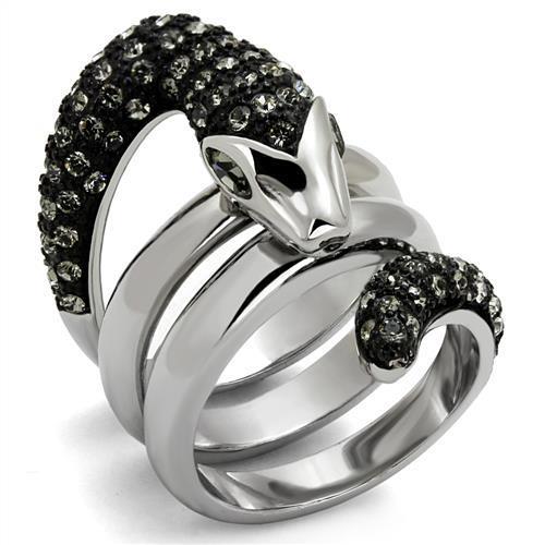 Two-Tone IP Black (Ion Plating) Stainless Steel Ring with Top Grade Crystal  in Black Diamond