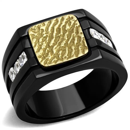 Two-Tone IP Gold (Ion Plating) Stainless Steel Ring with AAA Grade CZ  in Clear