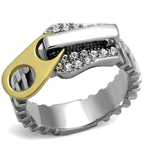 Two-Tone IP Gold (Ion Plating) Stainless Steel Ring with Top Grade Crystal  in Clear