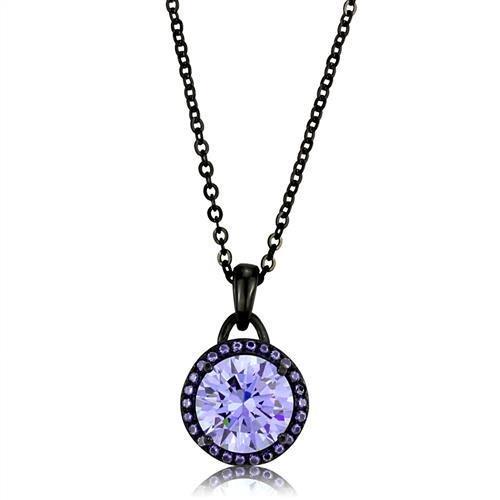 IP Black(Ion Plating) Stainless Steel Chain Pendant with AAA Grade CZ  in Light Amethyst
