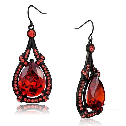 IP Black(Ion Plating) Stainless Steel Earrings with AAA Grade CZ  in Orange