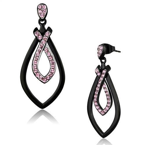 Two-Tone IP Black (Ion Plating) Stainless Steel Earrings with Top Grade Crystal  in Light Rose