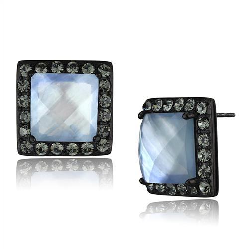 IP Black(Ion Plating) Stainless Steel Earrings with Precious Stone Conch in Aquamarine AB