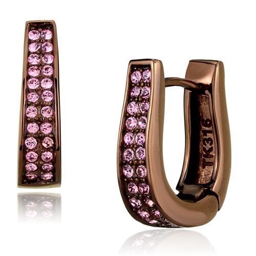 IP Coffee light Stainless Steel Earrings with Top Grade Crystal  in Light Rose