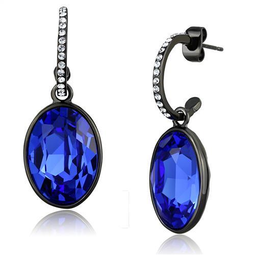 IP Black(Ion Plating) Stainless Steel Earrings with Top Grade Crystal  in Sapphire
