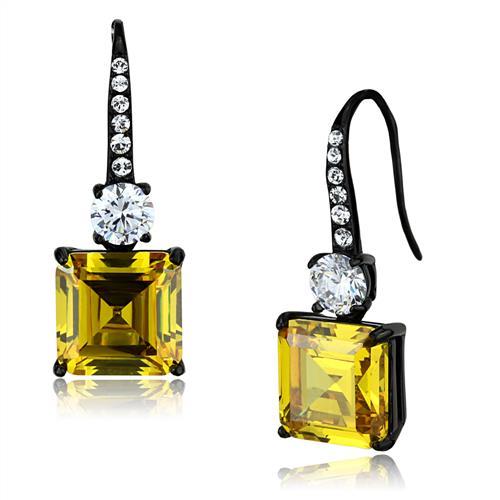 IP Black(Ion Plating) Stainless Steel Earrings with AAA Grade CZ  in Topaz