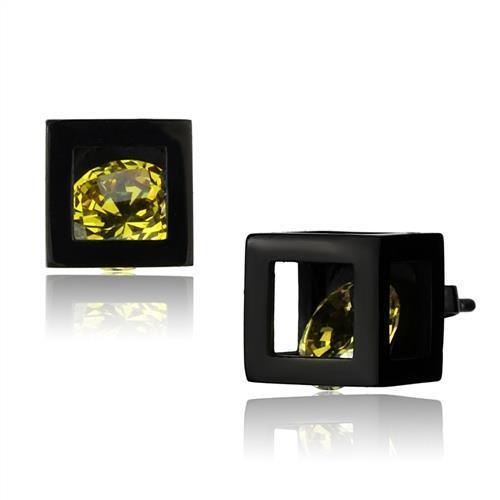 IP Black(Ion Plating) Stainless Steel Earrings with AAA Grade CZ  in Topaz