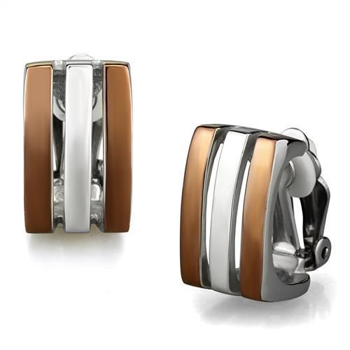 Two Tone IP Light Brown (IP Light coffee) Stainless Steel Earrings with No Stone