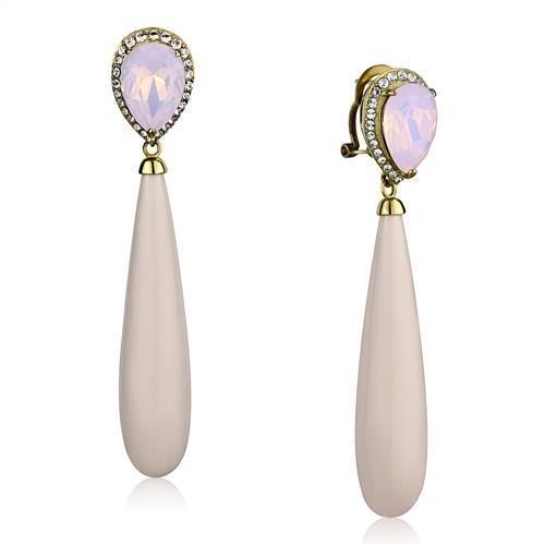 IP Gold(Ion Plating) Stainless Steel Earrings with Top Grade Crystal  in Light Rose
