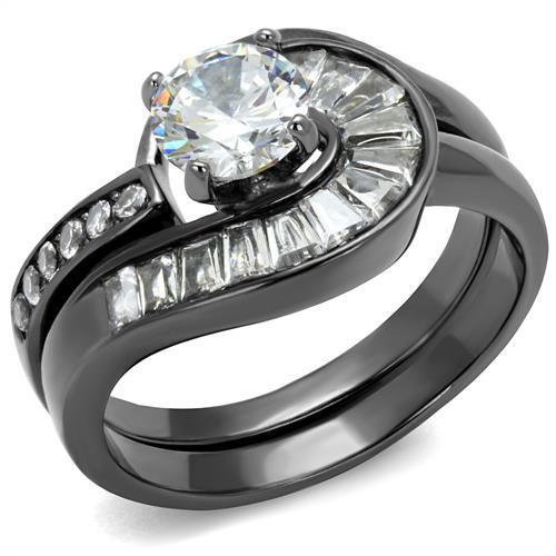 IP Light Black  (IP Gun) Stainless Steel Ring with AAA Grade CZ  in Clear