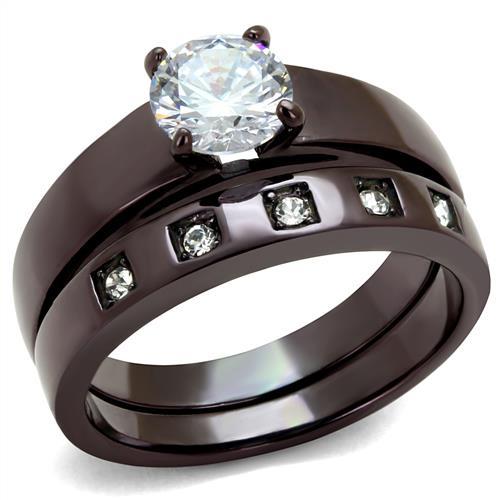 IP Dark Brown (IP coffee) Stainless Steel Ring with AAA Grade CZ  in Clear