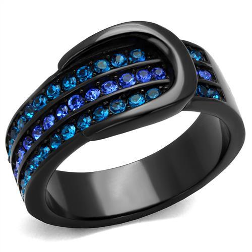 IP Black(Ion Plating) Stainless Steel Ring with Top Grade Crystal  in Multi Color
