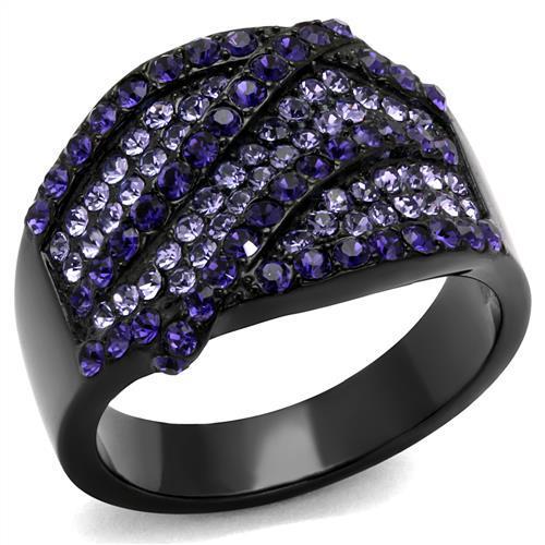 IP Black(Ion Plating) Stainless Steel Ring with Top Grade Crystal  in Multi Color