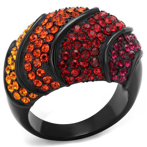 IP Black(Ion Plating) Stainless Steel Ring with Top Grade Crystal  in Multi Color
