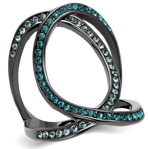 IP Light Black  (IP Gun) Stainless Steel Ring with Top Grade Crystal  in Multi Color