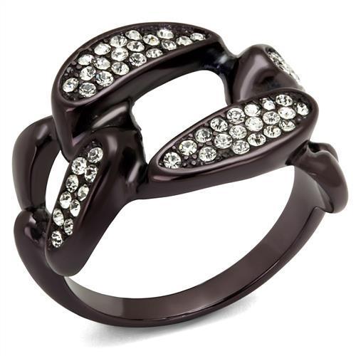 IP Dark Brown (IP coffee) Stainless Steel Ring with Top Grade Crystal  in Clear