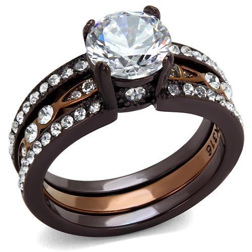 IP Dark Brown (IP coffee) & IP light Coffee Stainless Steel Ring with AAA Grade CZ  in Clear