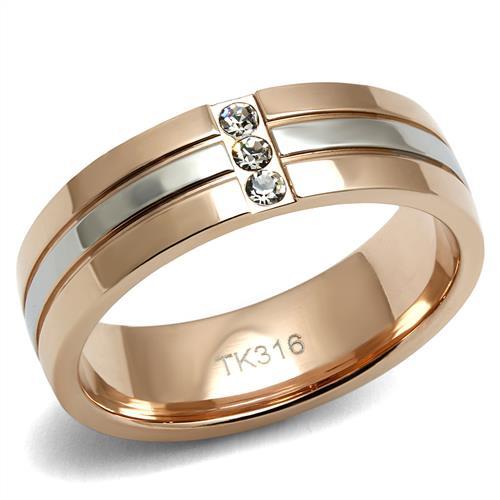 Two-Tone IP Rose Gold Stainless Steel Ring with Top Grade Crystal  in Clear