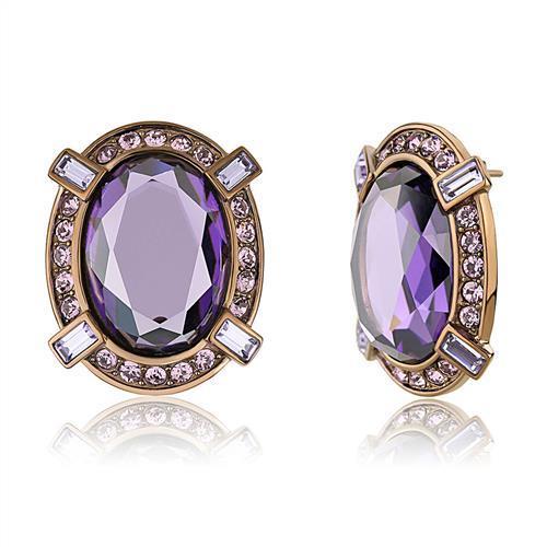 IP Coffee light Stainless Steel Earrings with AAA Grade CZ  in Amethyst