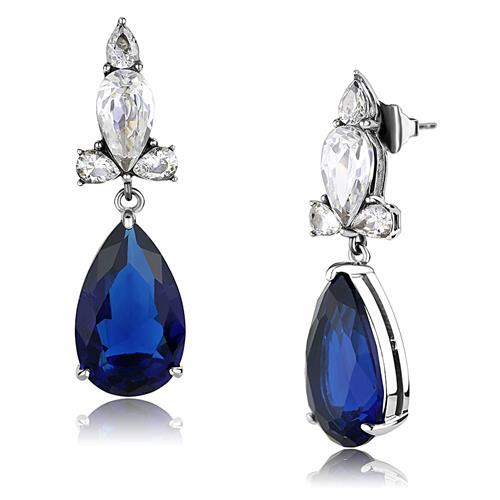 High polished (no plating) Stainless Steel Earrings with Synthetic Synthetic Glass in Montana