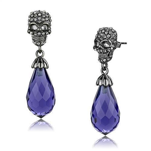 IP Light Black  (IP Gun) Stainless Steel Earrings with Synthetic Synthetic Glass in Tanzanite