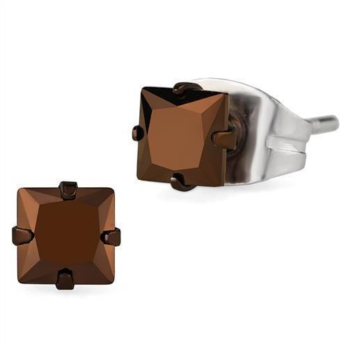 Two Tone IP Light Brown (IP Light coffee) Stainless Steel Earrings with AAA Grade CZ  in Light Coffee