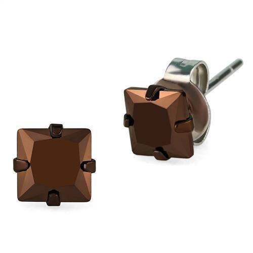 Two Tone IP Light Brown (IP Light coffee) Stainless Steel Earrings with AAA Grade CZ  in Light Coffee