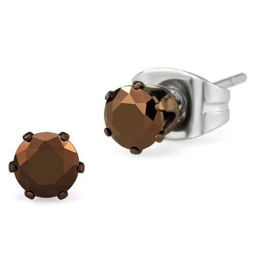 Two Tone IP Light Brown (IP Light coffee) Stainless Steel Earrings with AAA Grade CZ in Light Coffee