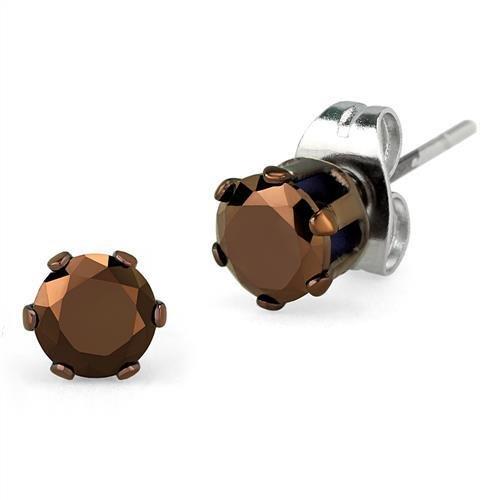 Two Tone IP Light Brown (IP Light coffee) Stainless Steel Earrings with AAA Grade CZ  in Light Coffee
