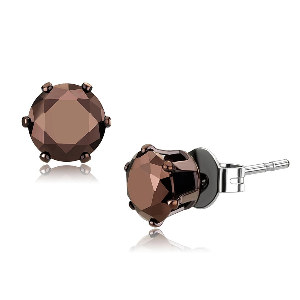 Two Tone IP Light Brown (IP Light coffee) Stainless Steel Earrings with AAA Grade CZ  in Light Coffee