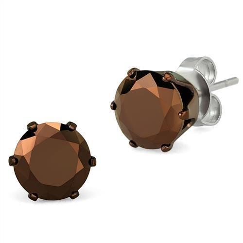 Two Tone IP Light Brown (IP Light coffee) Stainless Steel Earrings with AAA Grade CZ  in Light Coffee