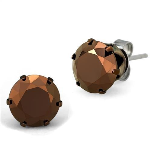 Two Tone IP Light Brown (IP Light coffee) Stainless Steel Earrings with AAA Grade CZ  in Light Coffee